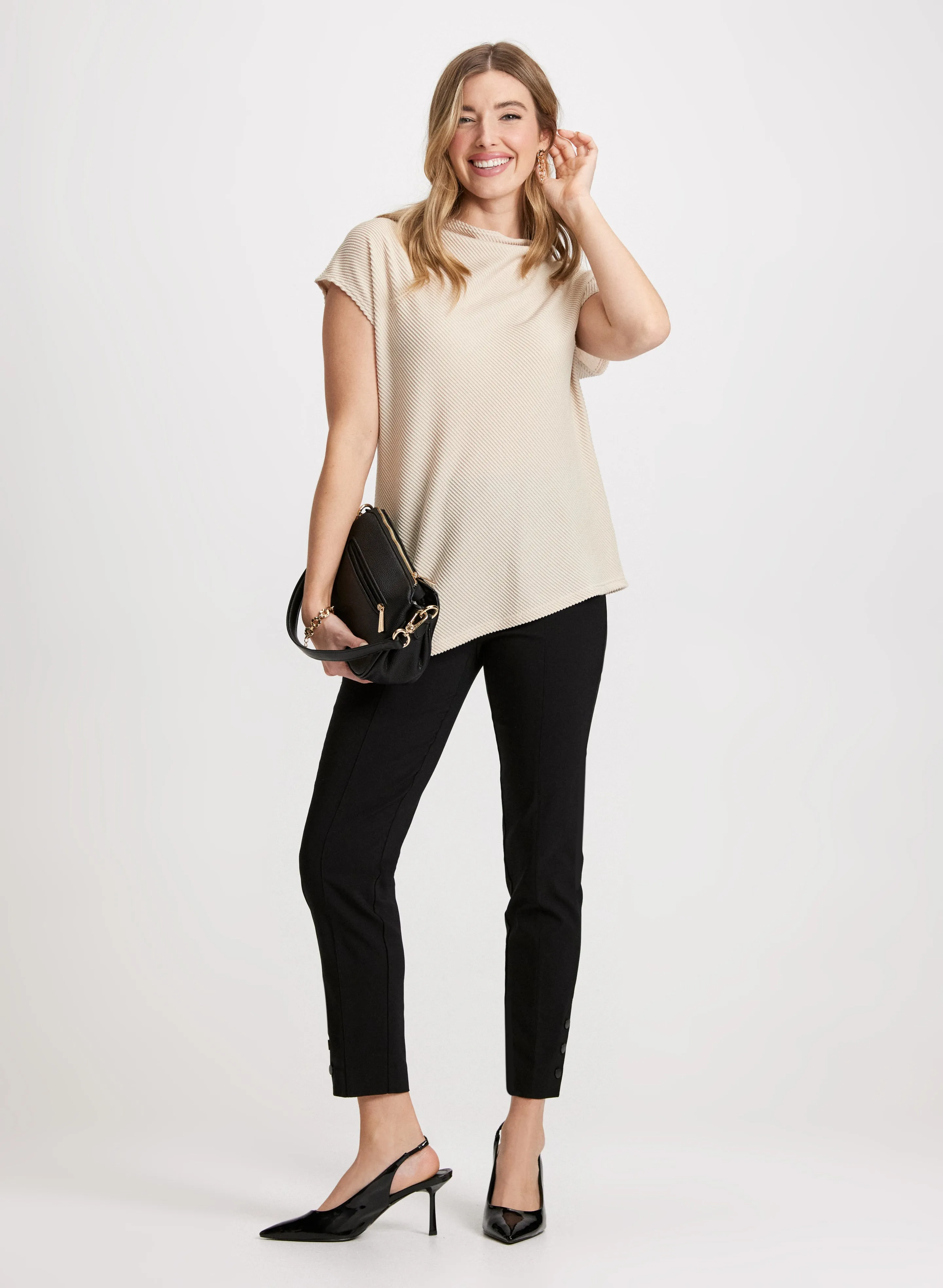 Asymmetric Funnel Neck Top & Slim Pull-On Ankle Pants sold by Laura