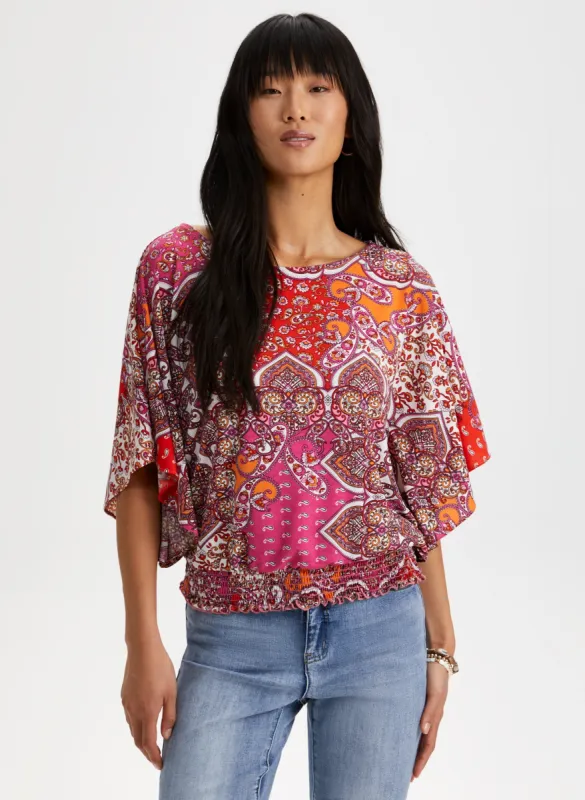 Patchwork Print Poncho Sleeve Top sold by Laura