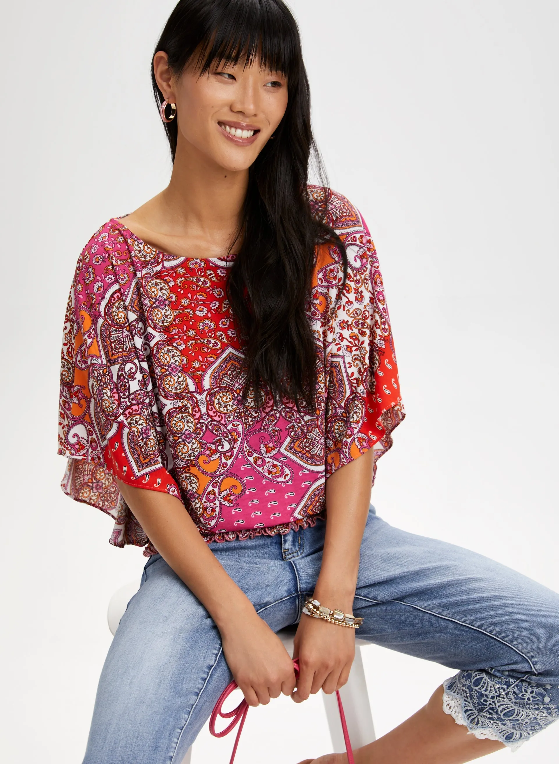 Patchwork Print Poncho Sleeve Top sold by Laura product image thumbnail 5