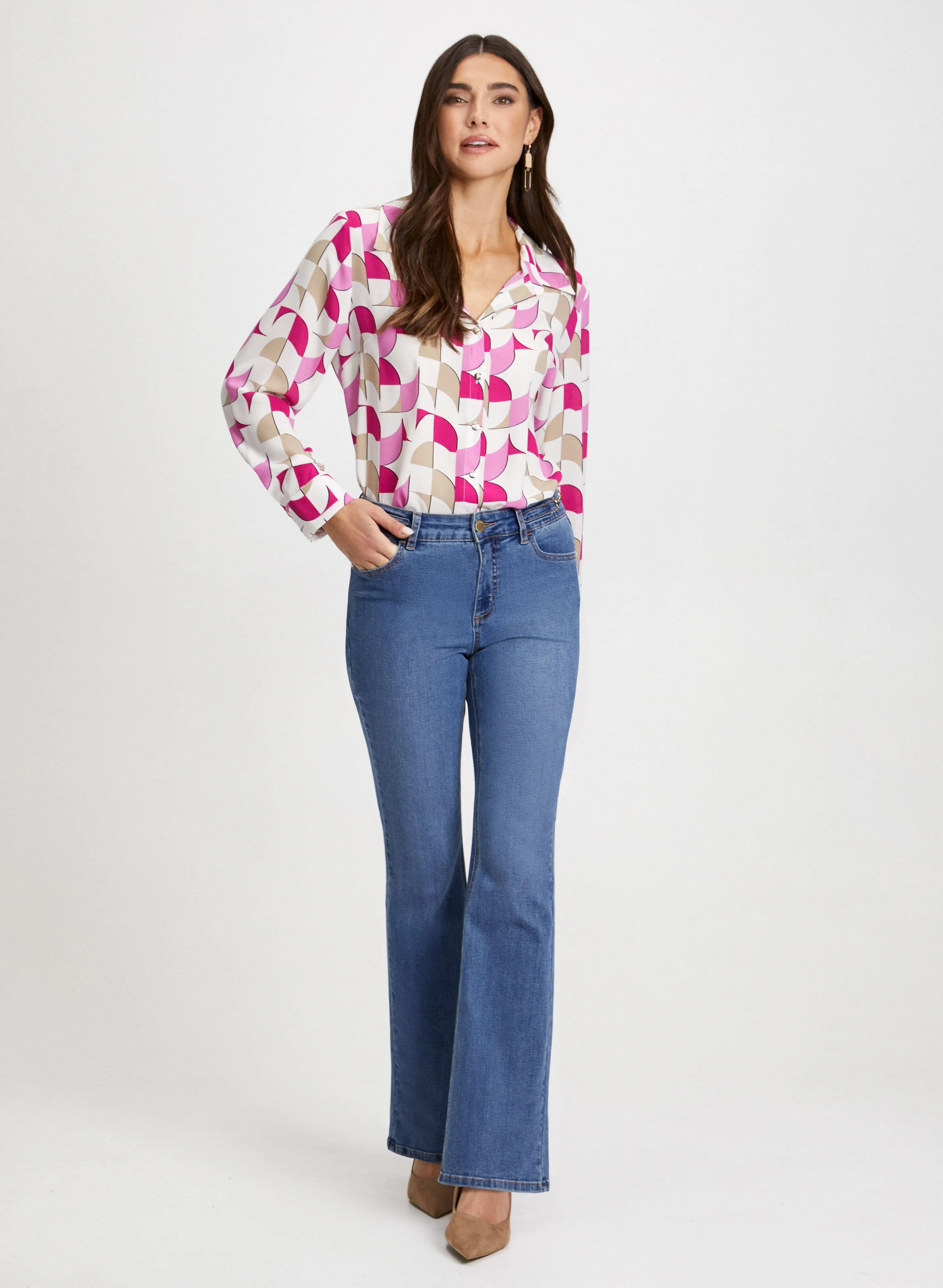 Geometric Motif Blouse & Chain Detail Bootcut Jeans sold by Laura
