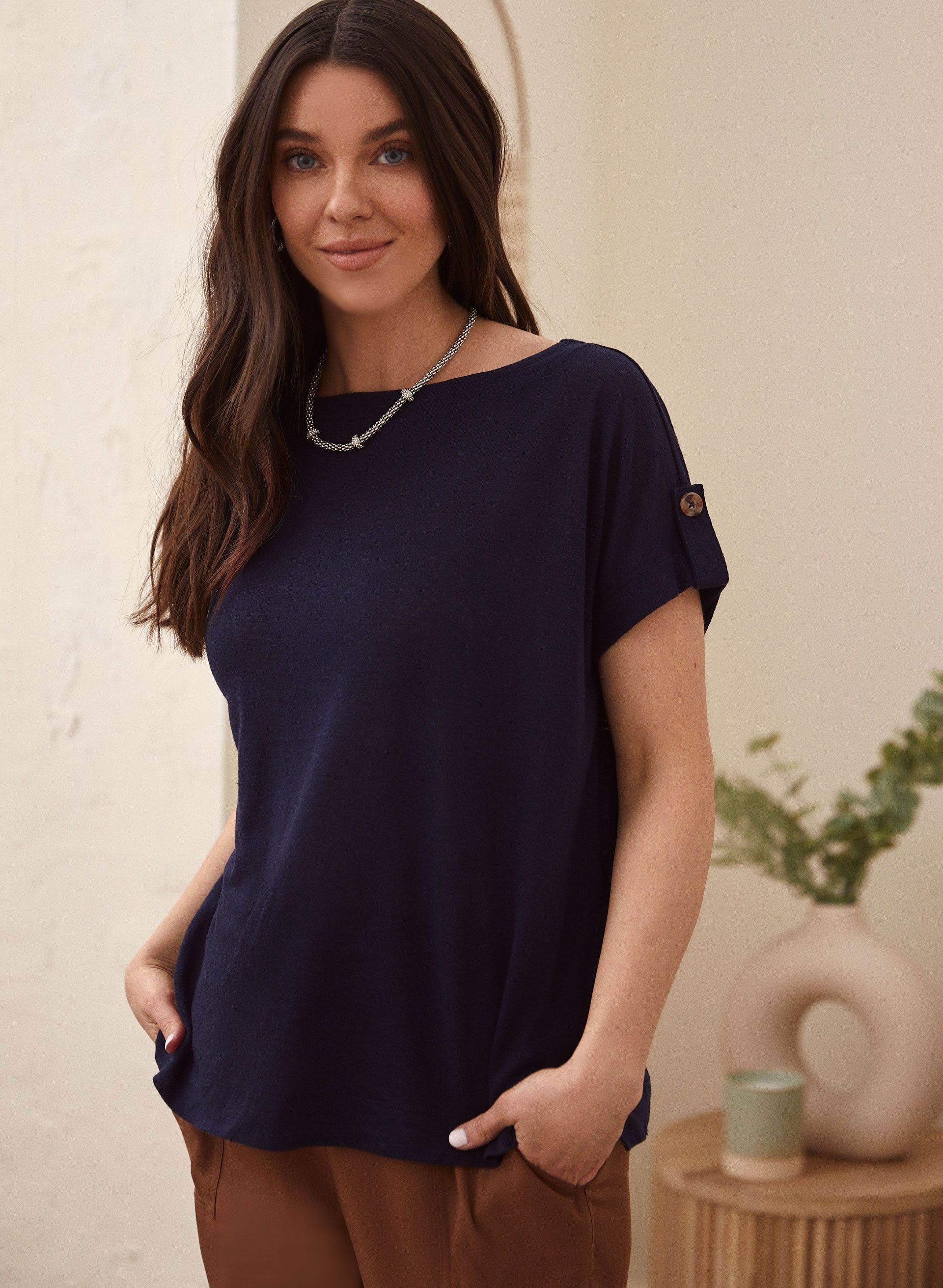 Boatneck Linen-Blend Tee sold by Laura