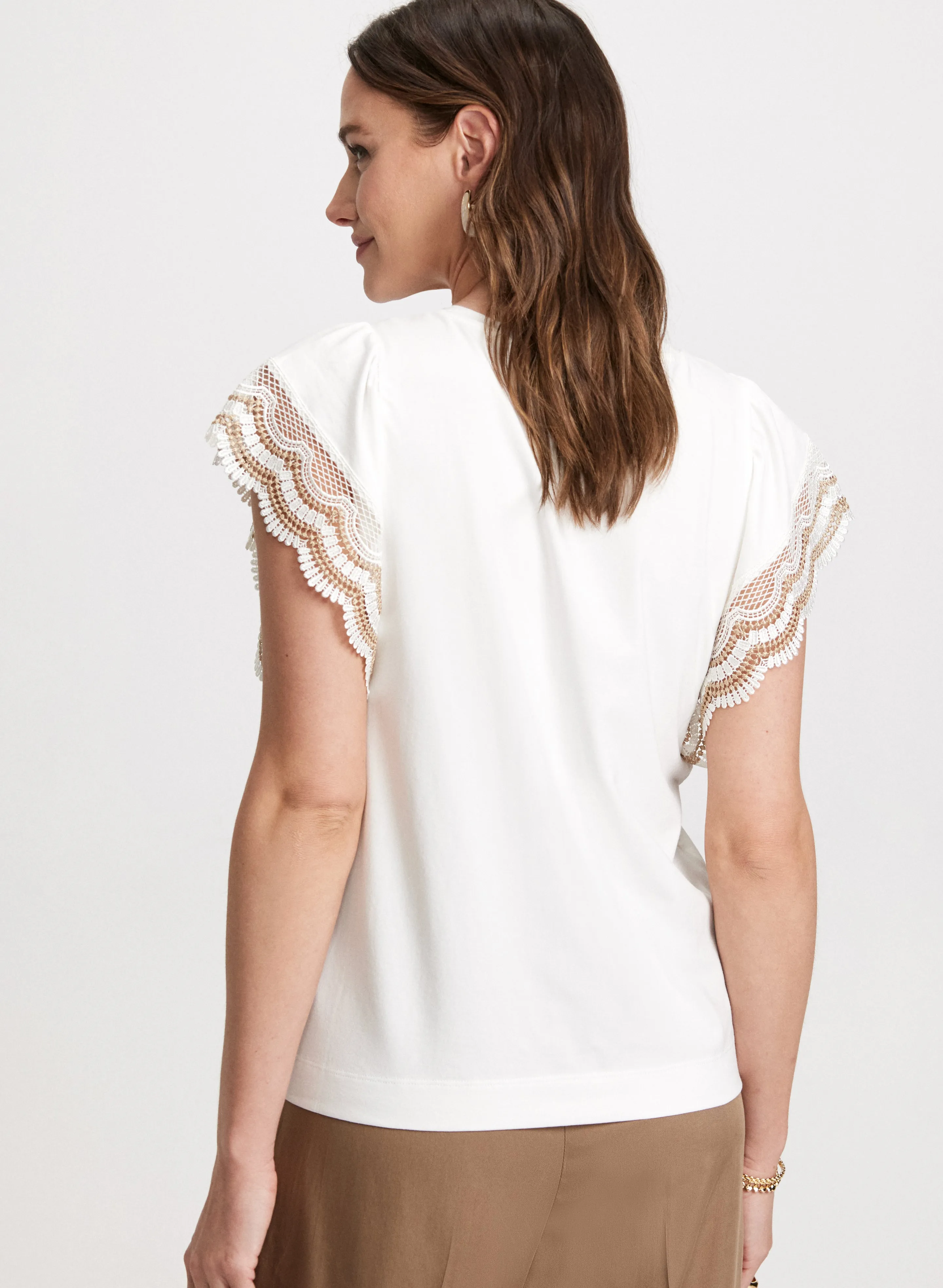 Crochet Trim Cap Sleeve T-Shirt sold by Laura product image thumbnail 4