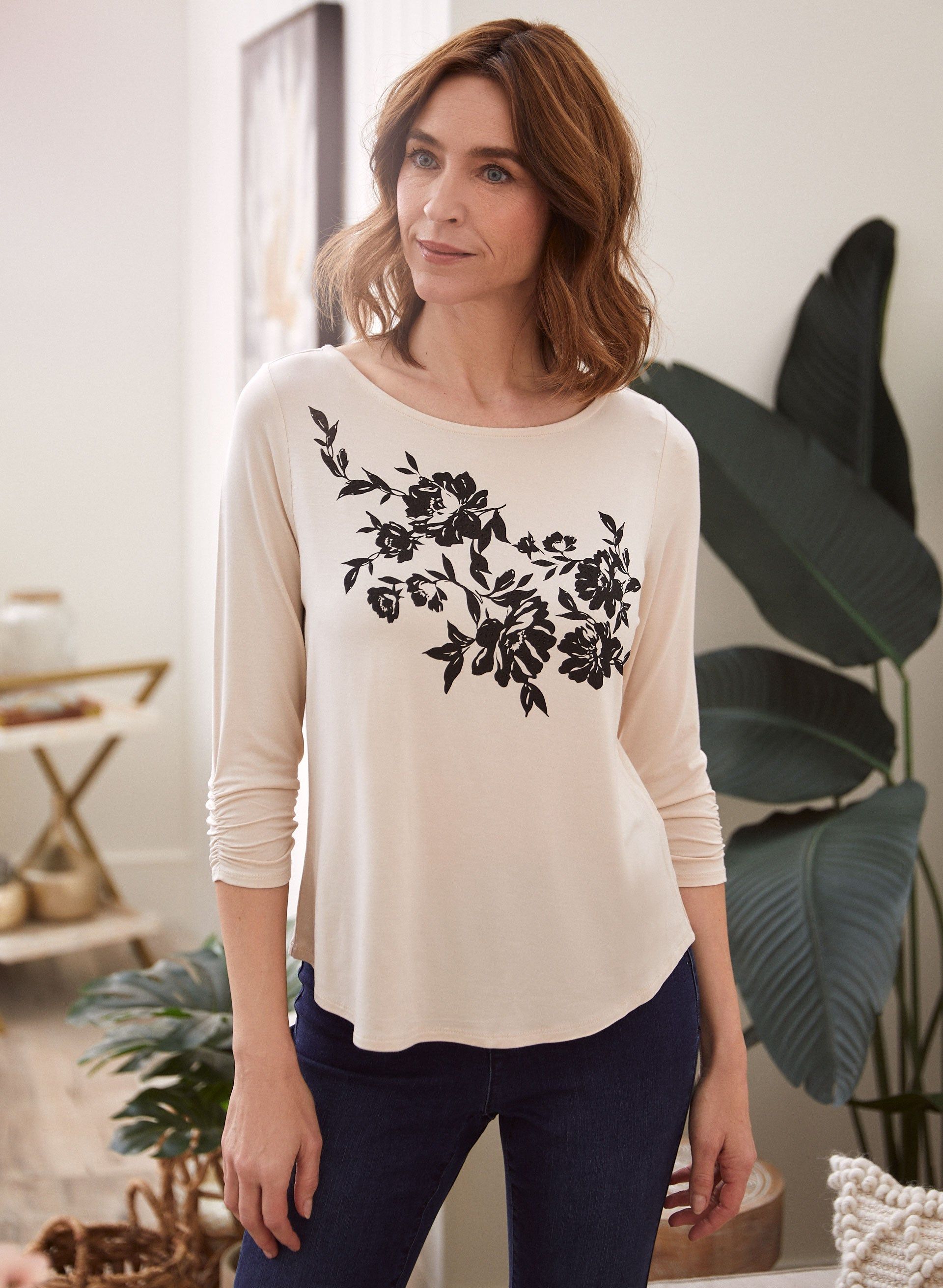 Floral Print 3/4 Sleeve Top sold by Laura