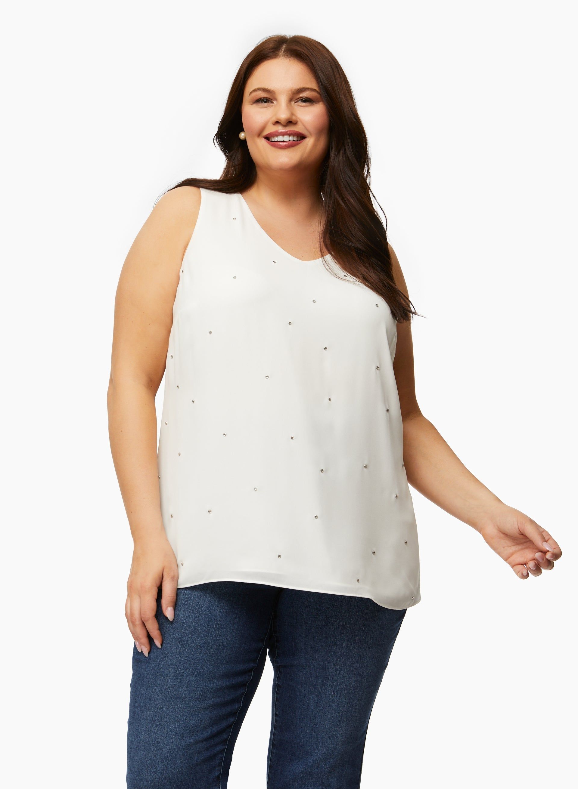 Rhinestone Detail Sleeveless Top sold by Laura