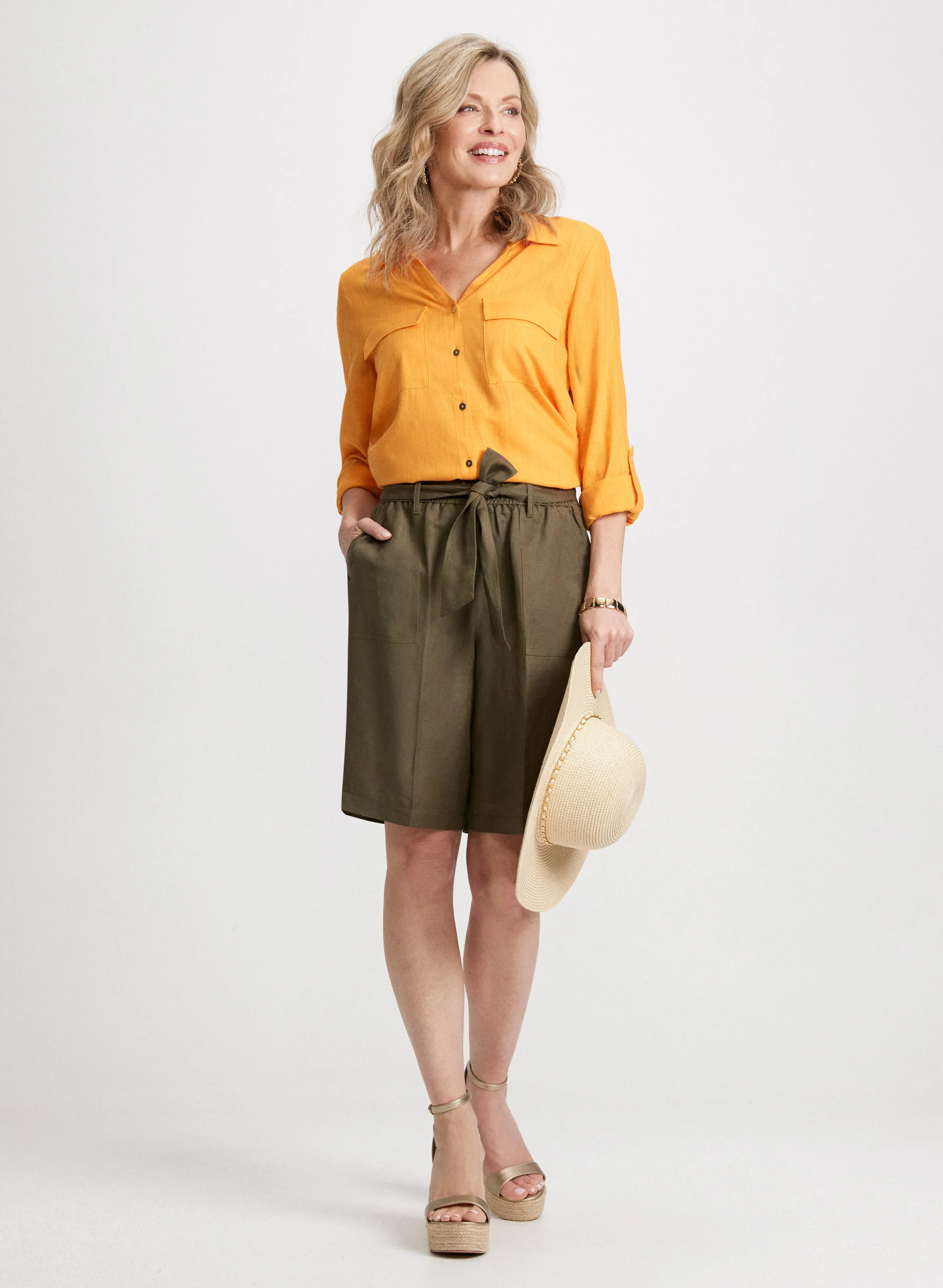 Linen Rolled Sleeves Blouse & Belted Shorts sold by Laura