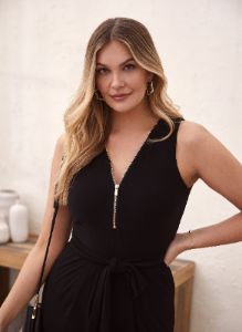 Zip Front Wide Leg Jumpsuit sold by Laura