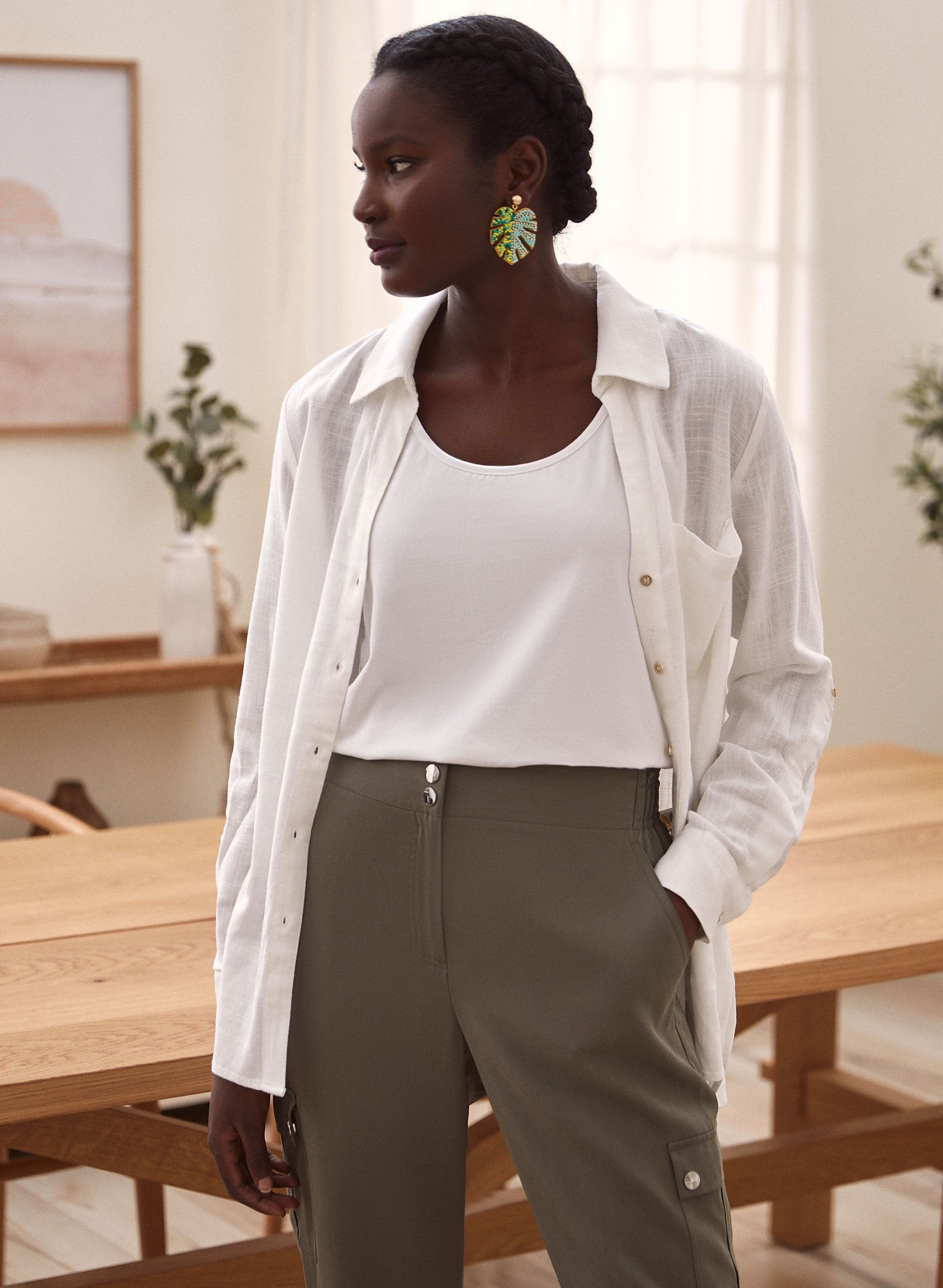 Roll-Up Sleeve Linen-Blend Blouse sold by Laura