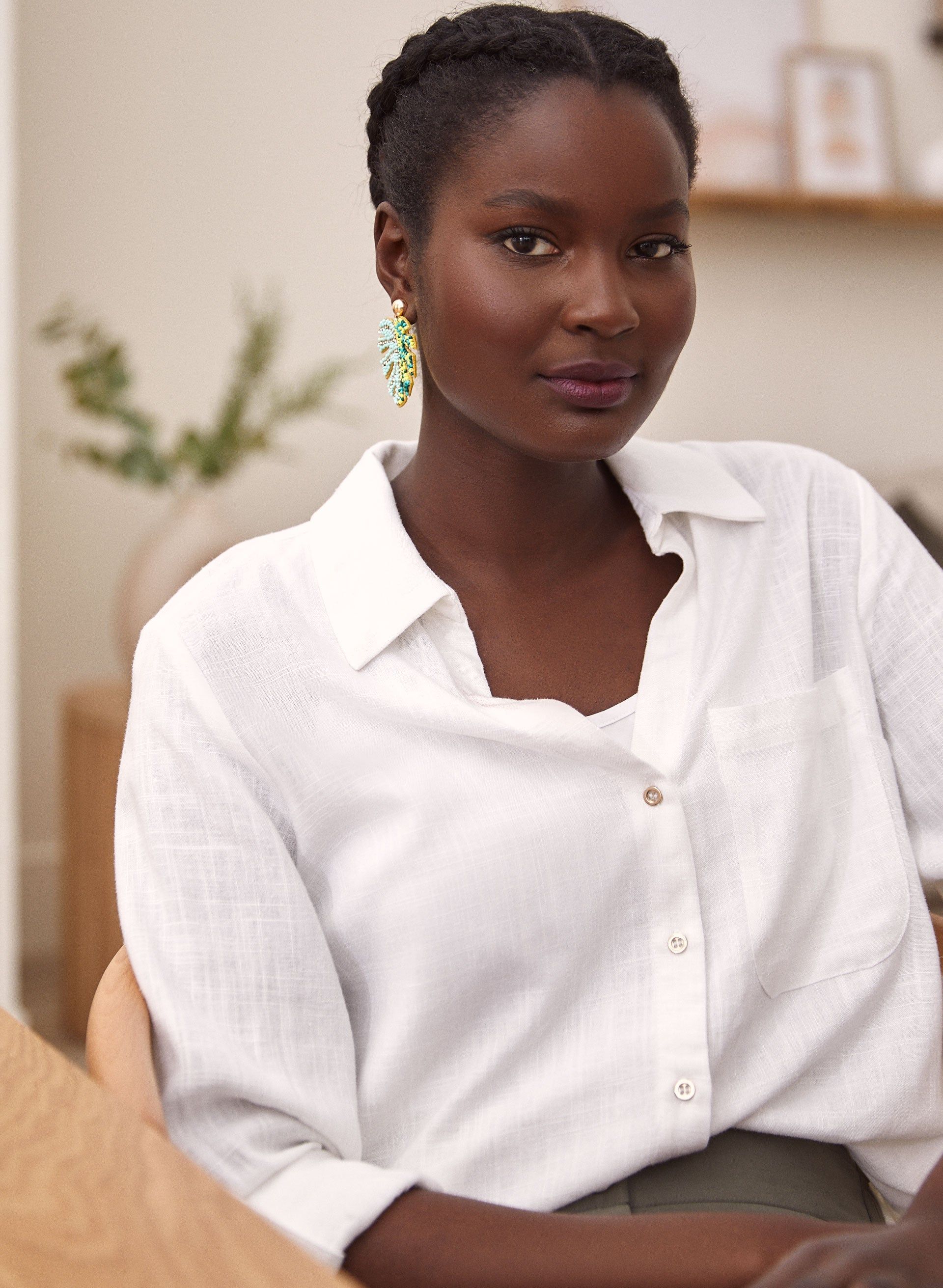 Roll-Up Sleeve Linen-Blend Blouse sold by Laura product image thumbnail 2