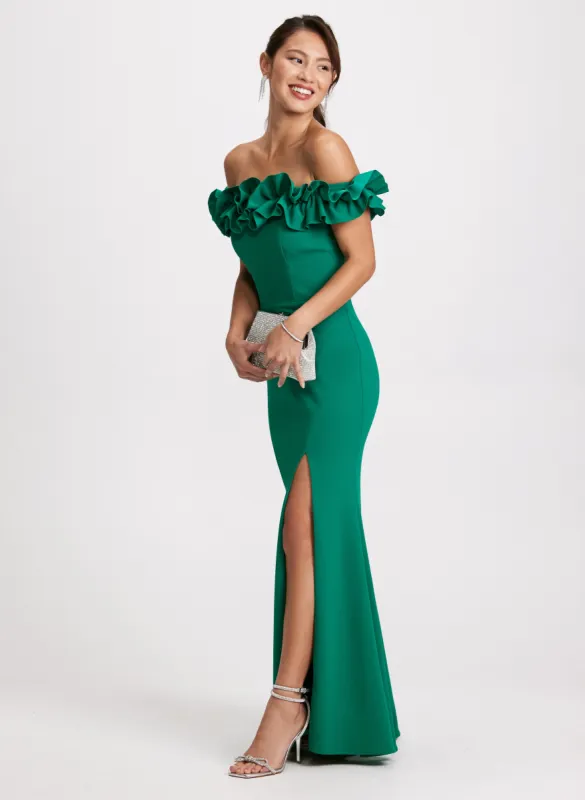 Ruffle Neck Fitted Gown sold by Laura