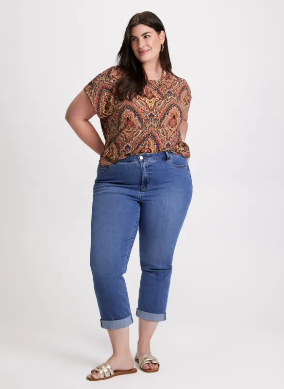 Paisley Print T-Shirt & Rolled Cuff Denim Capris sold by Laura