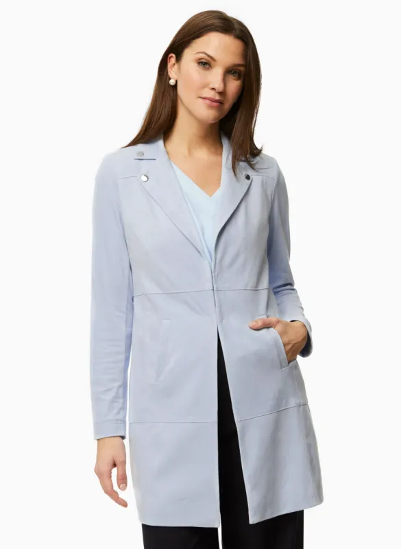 Long Faux Suede Redingote Jacket sold by Laura