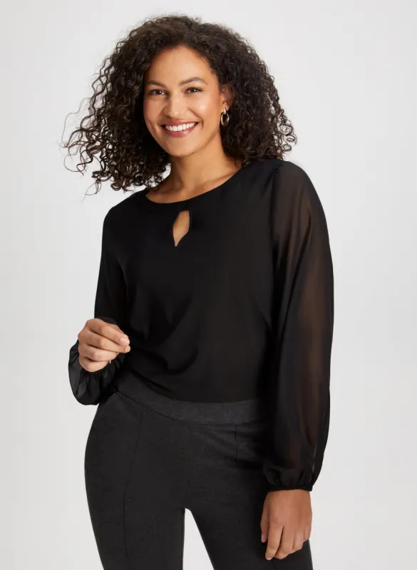 Keyhole Detail Chiffon Sleeve Top sold by Laura
