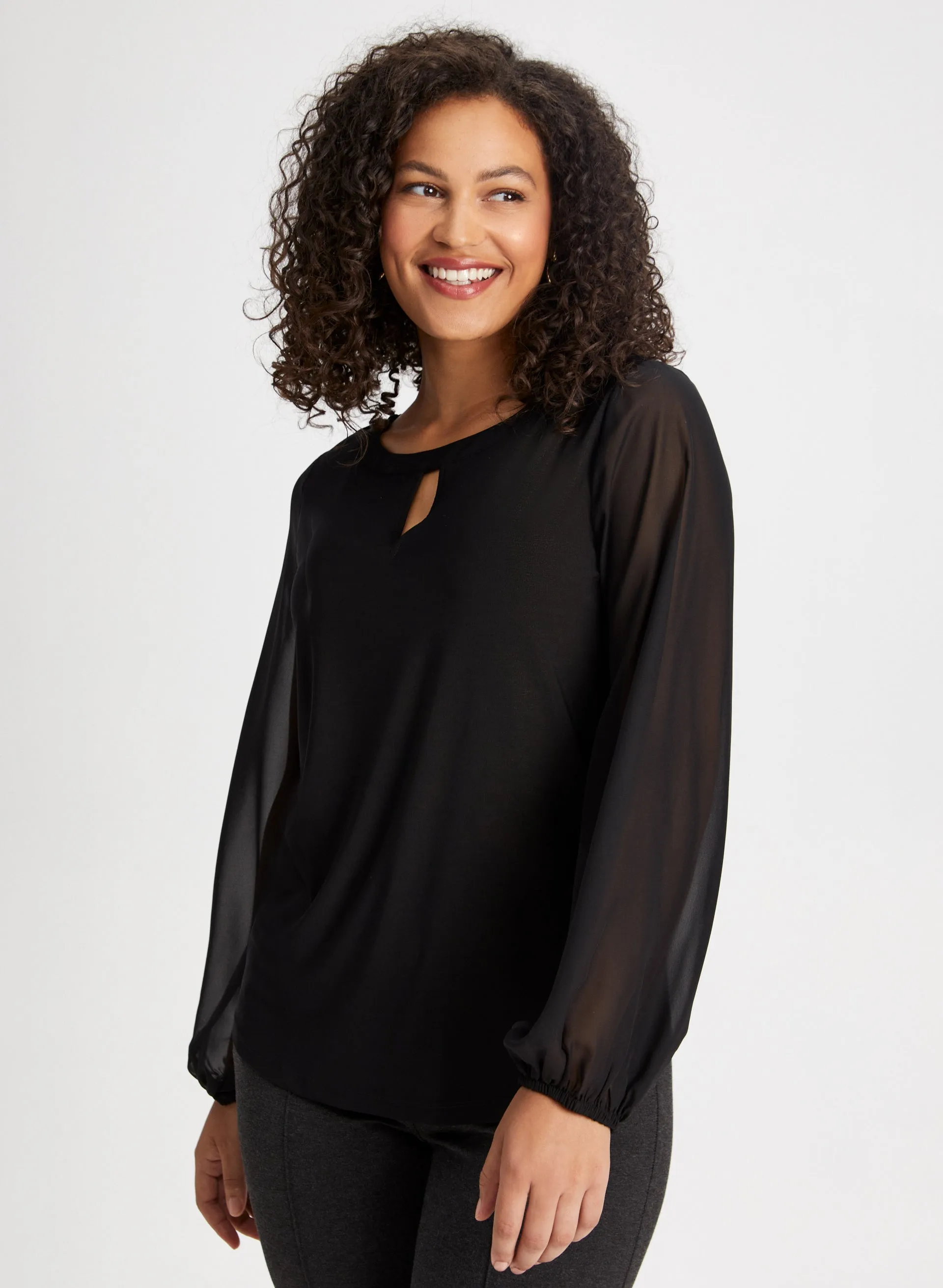 Keyhole Detail Chiffon Sleeve Top sold by Laura product image thumbnail 5