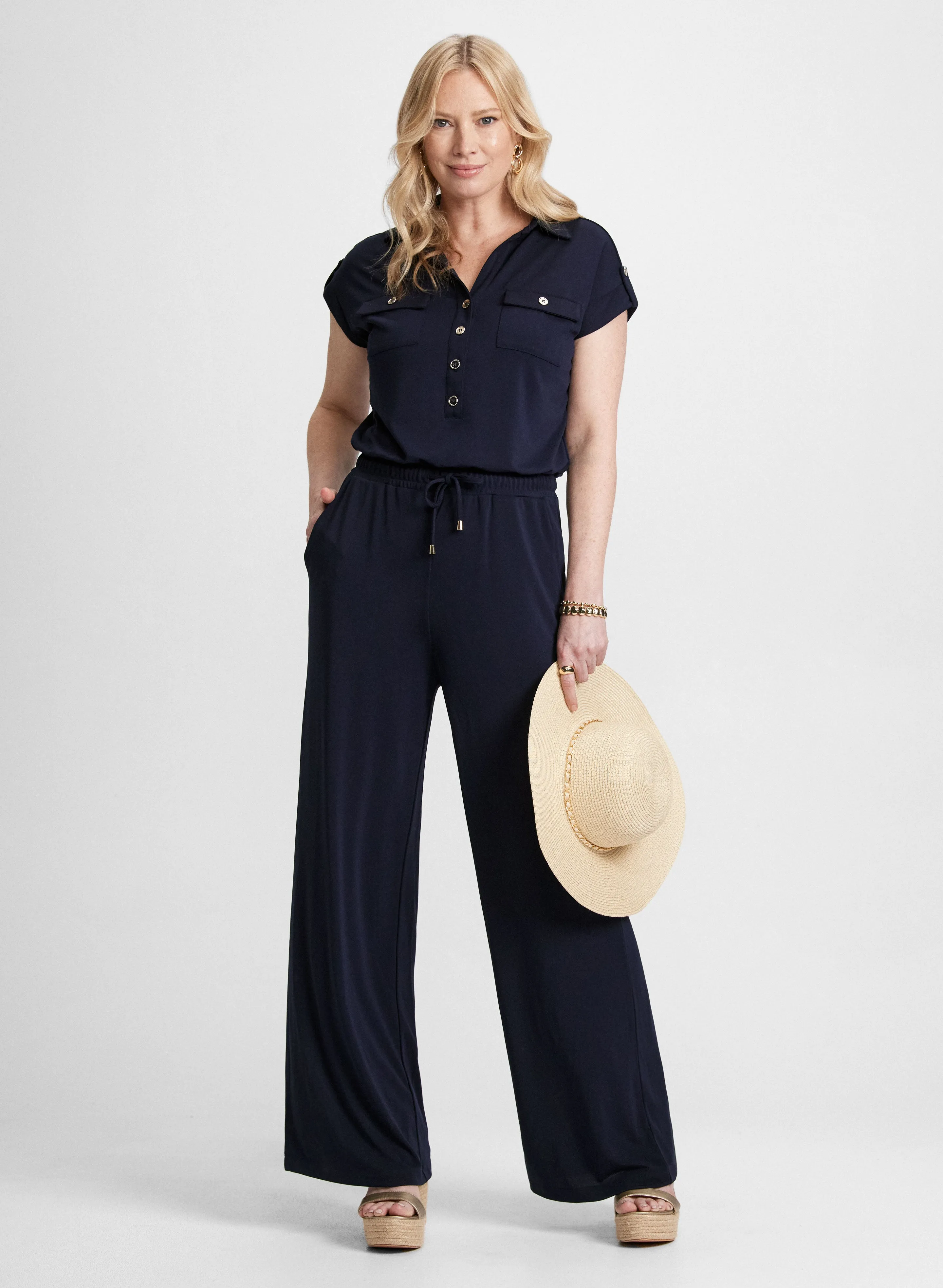 Button Down Jersey Jumpsuit sold by Laura