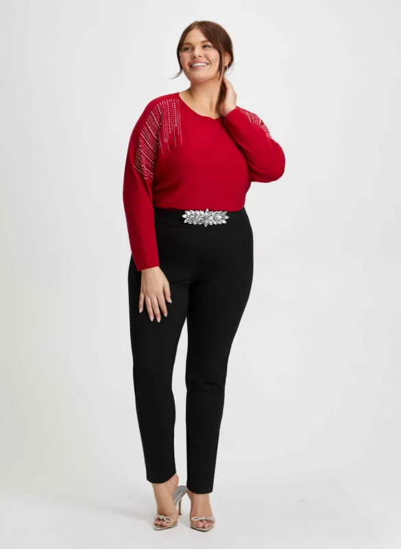 Rhinestone Detail Sweater & Slim Leg Pants sold by Laura