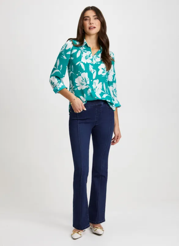 Floral Print Blouse & Pull-On Bootcut Jeans sold by Laura