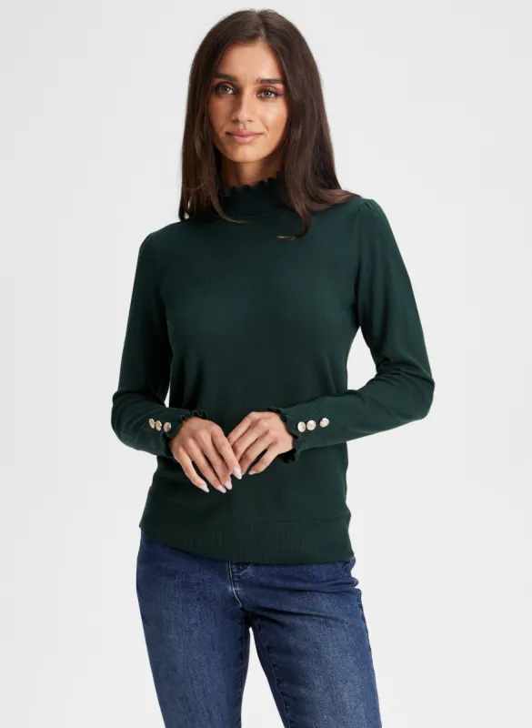 Ruffled Mock Neck Sweater sold by Laura