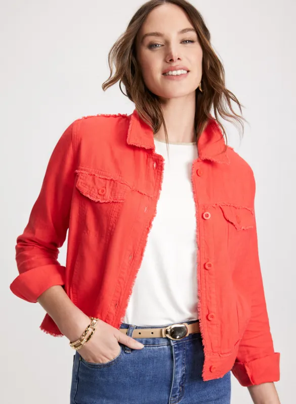 Frayed Hem Linen Jacket sold by Laura