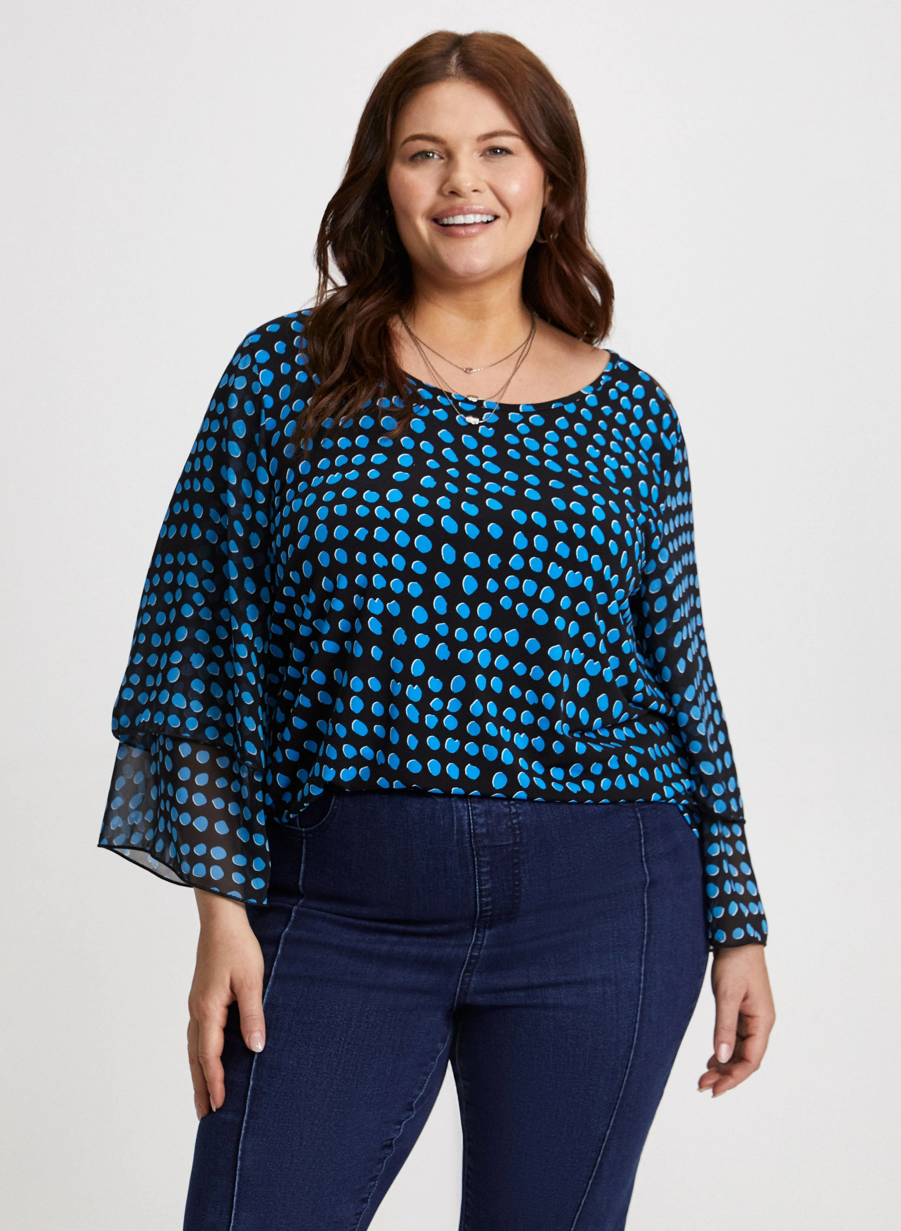 Dot Print Chiffon Sleeve Top sold by Laura