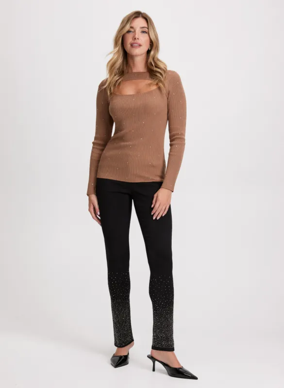 Rhinestone Detail Sweater & Slim Leg Jeans sold by Laura