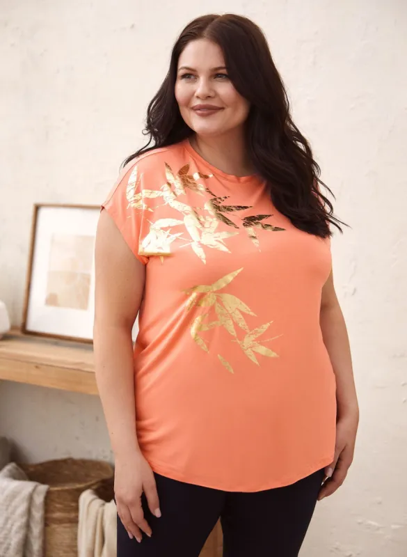 Foil Leaf Print Tee sold by Laura