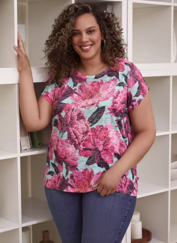 Floral Print Burnout Tee sold by Laura