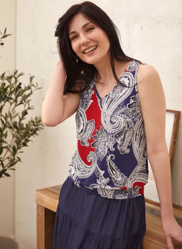 Paisley Print Sleeveless Top sold by Laura