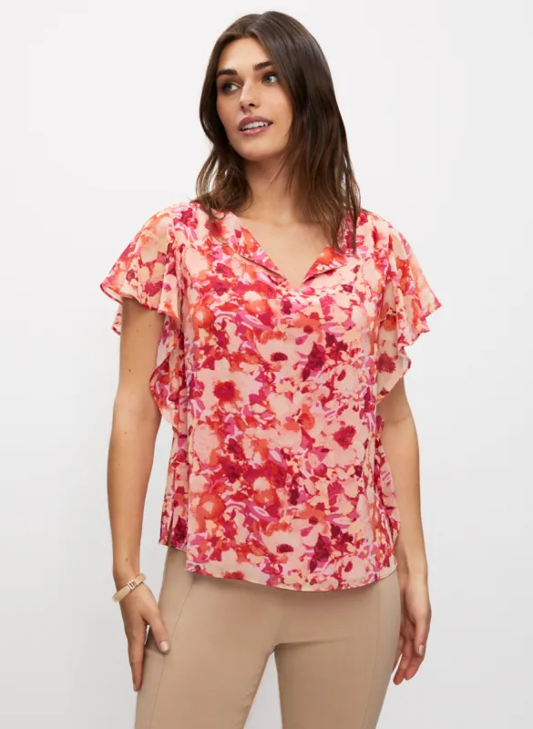 Flutter Sleeve Floral Print Blouse sold by Laura