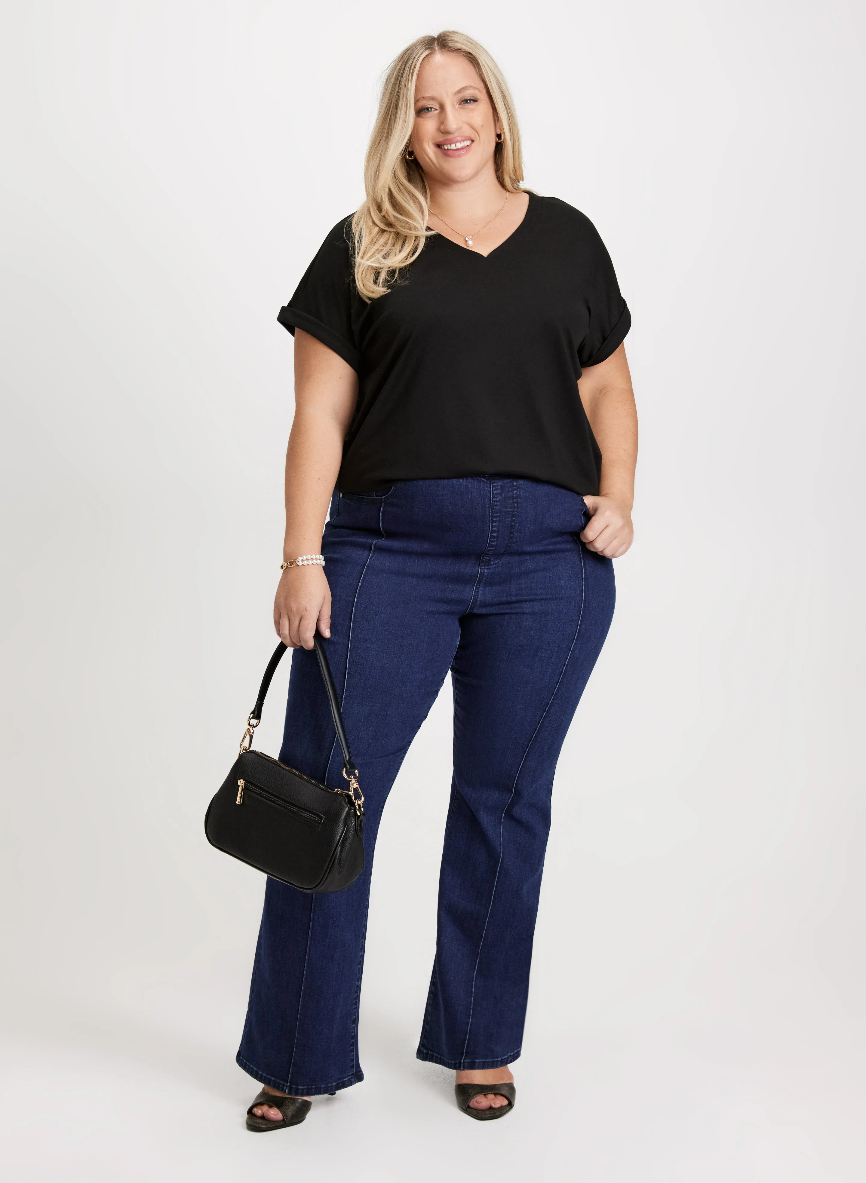 Cap Sleeves V-Neck T-Shirt & Pull-On Bootcut Jeans sold by Laura