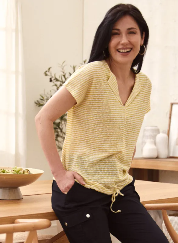 Striped Collared V Neck Top sold by Laura