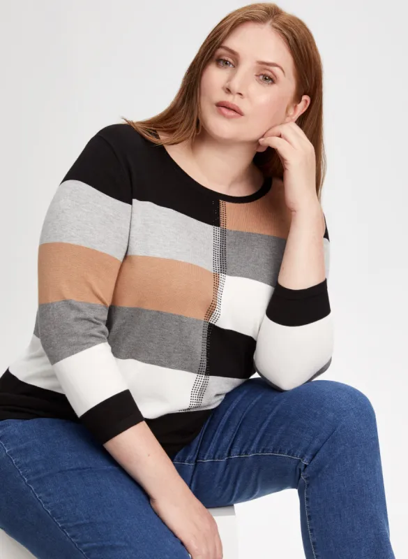 Rhinestone Trim Colour Block Sweater sold by Laura