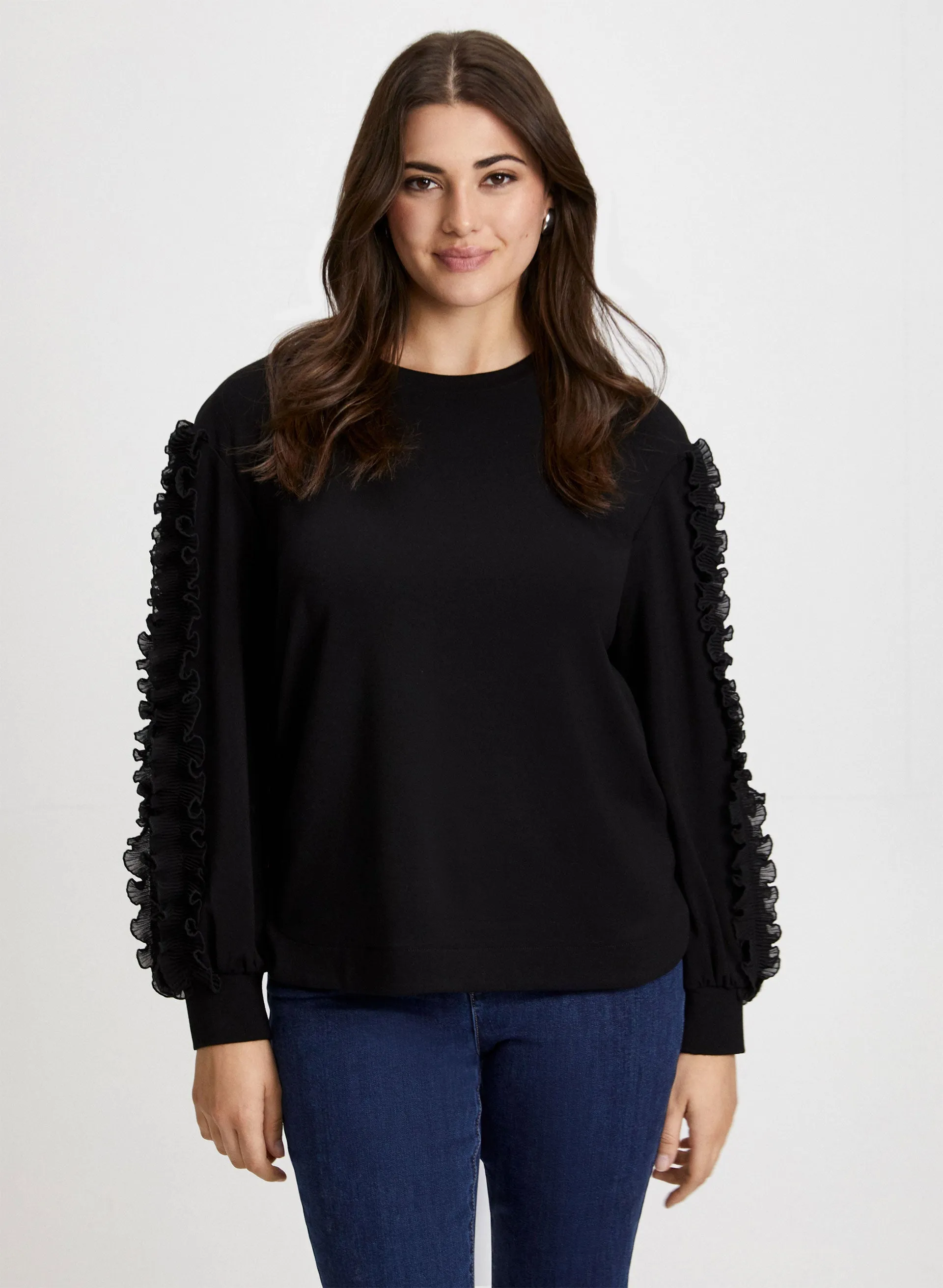 Ruffle Trim Scuba Top sold by Laura