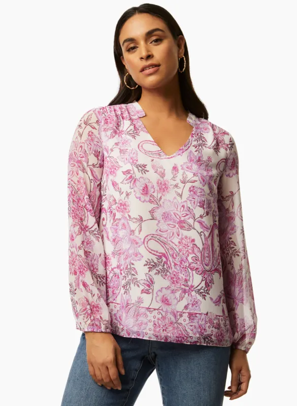 Puff Sleeve Paisley Print Blouse sold by Laura