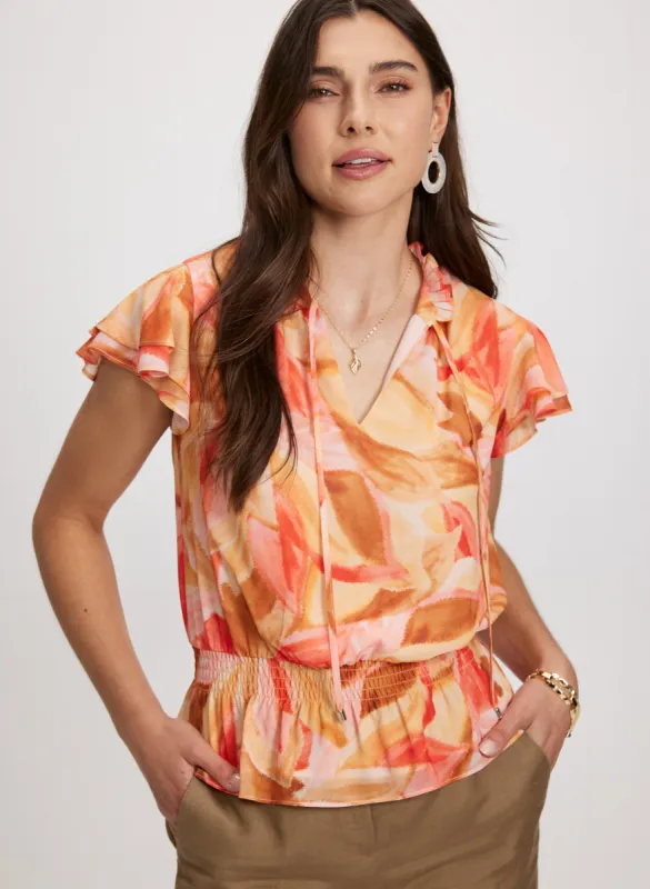 Tropical Print Tiered Sleeve Blouse sold by Laura