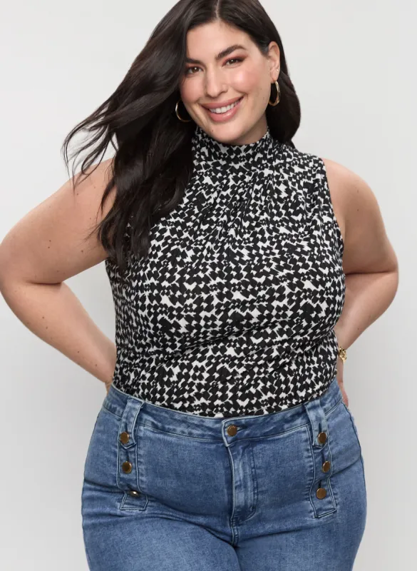 Geometric Pattern Mock Neck Top sold by Laura