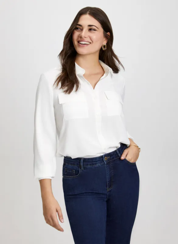 Flap Pocket Button Down Blouse sold by Laura