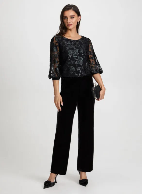 Floral Mesh top & Velour Pants sold by Laura
