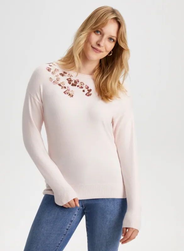 Sequin Floral Detail Sweater sold by Laura