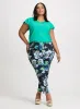 Ruched Detail Cap Sleeve T-Shirt & Pull-On Floral Ankle Pants sold by Laura