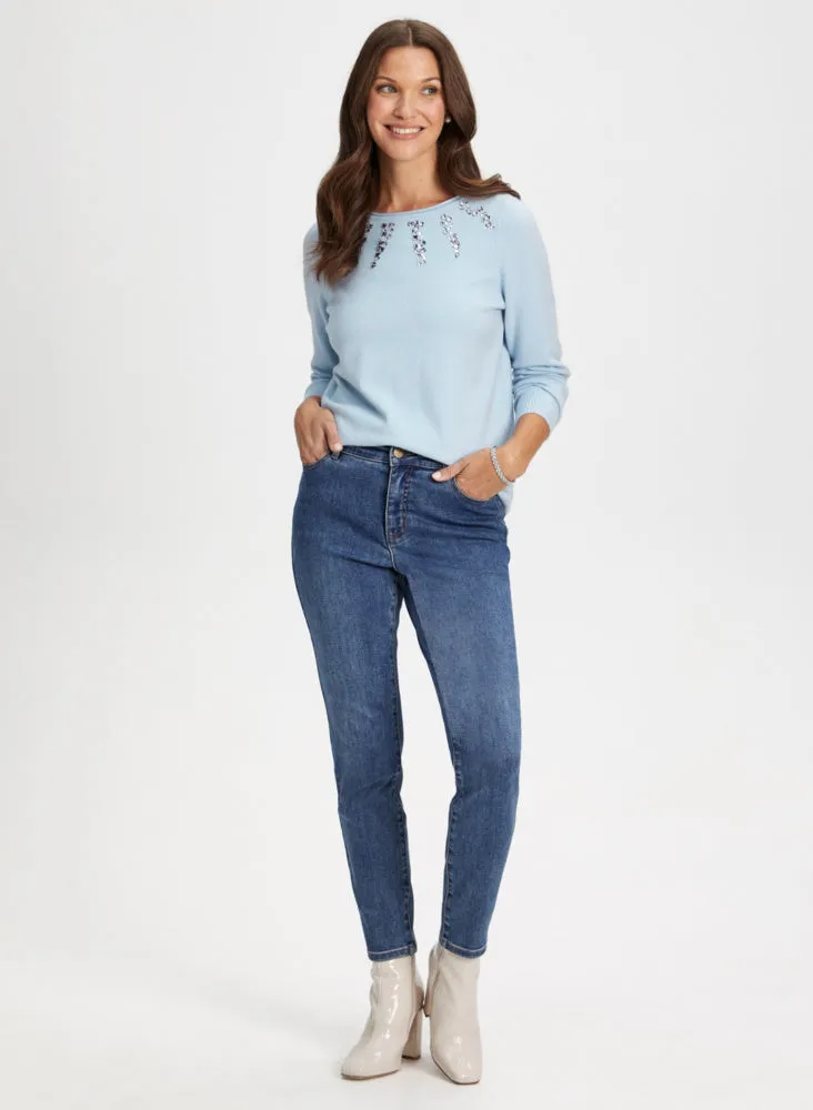 Rhinestone Detail Sweater & Jeans sold by Laura