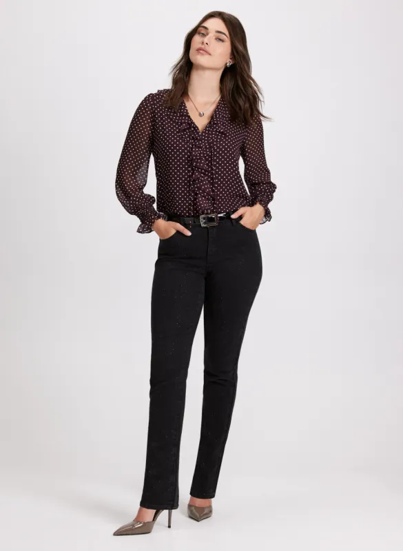 Polka Dot Ruffled Blouse & Rhinestone Straight Leg Jeans made by Laura