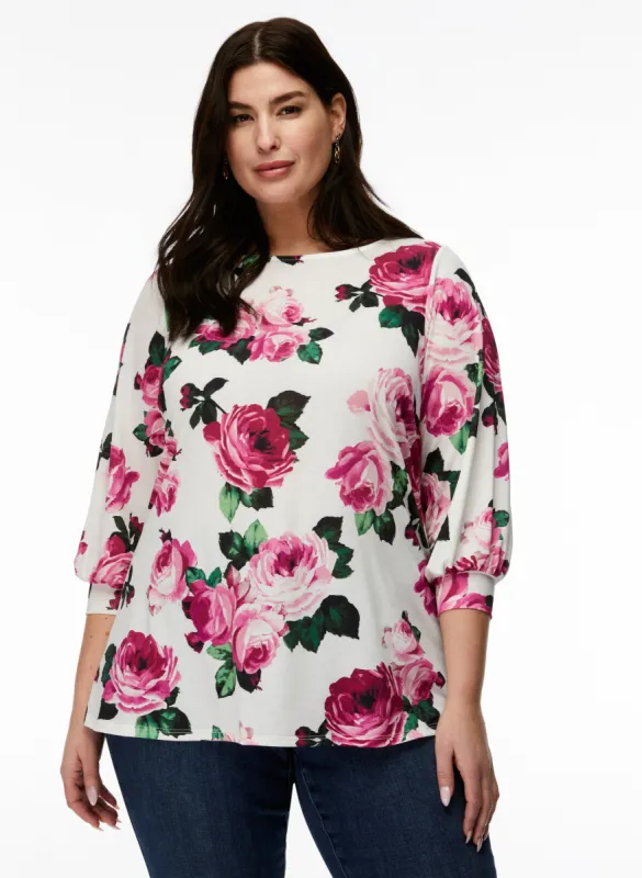 Floral Print 3/4 Sleeve Top sold by Laura