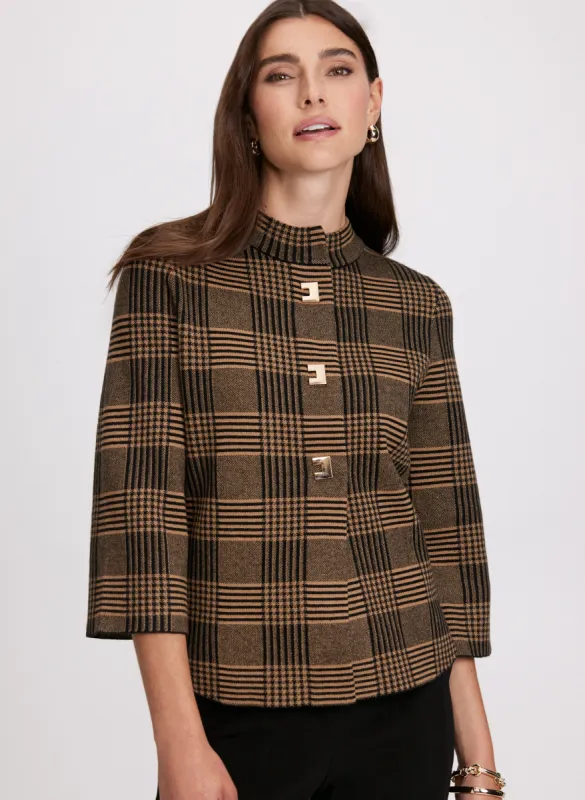 Plaid Print Mock Neck Cardigan sold by Laura
