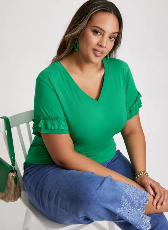 Ruffled Sleeve T-Shirt sold by Laura