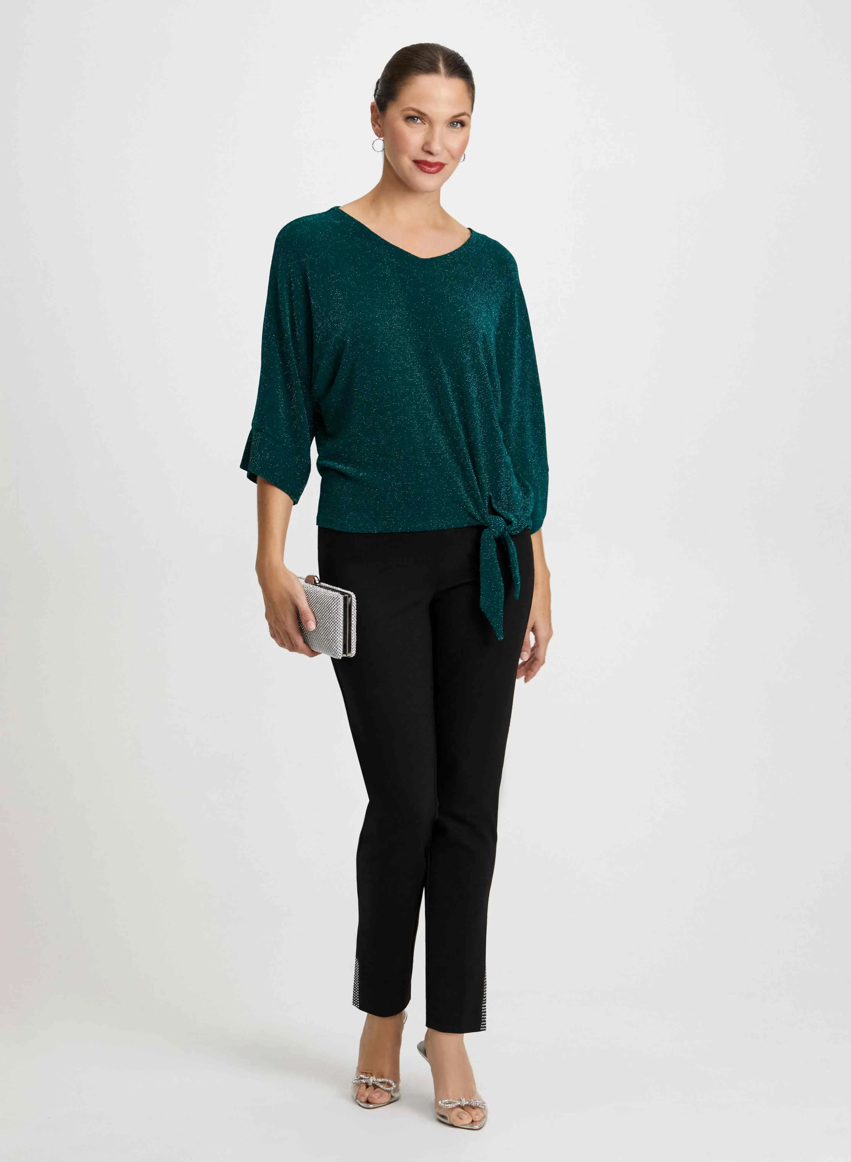 Tie Detail Top & Rhinestone Slit Pants sold by Laura