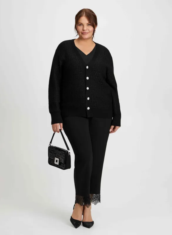 Jewel Button Cardigan & Lace Trim Pants sold by Laura