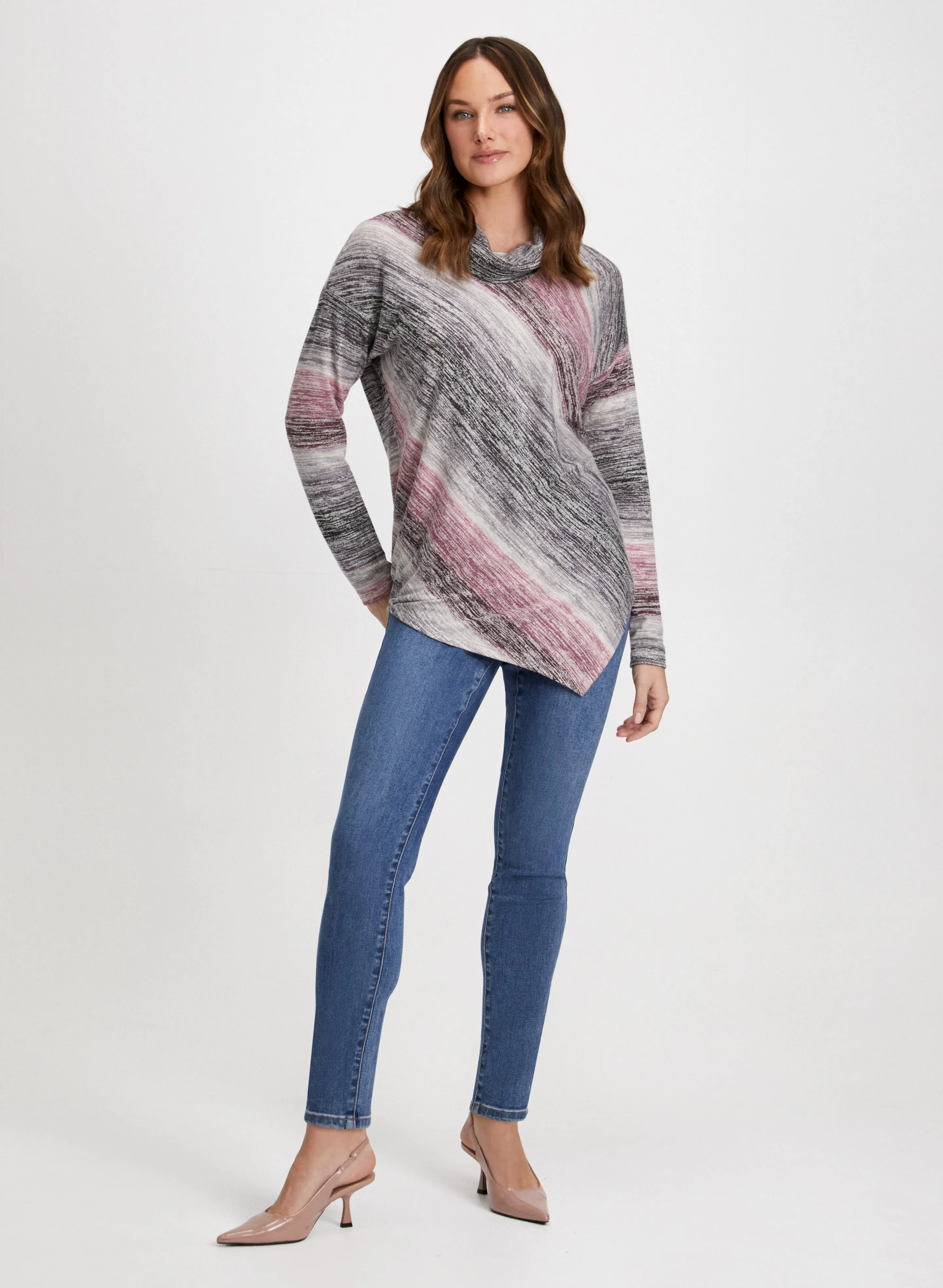 Asymmetric Stripe Print Top & Slim Leg Jeans sold by Laura