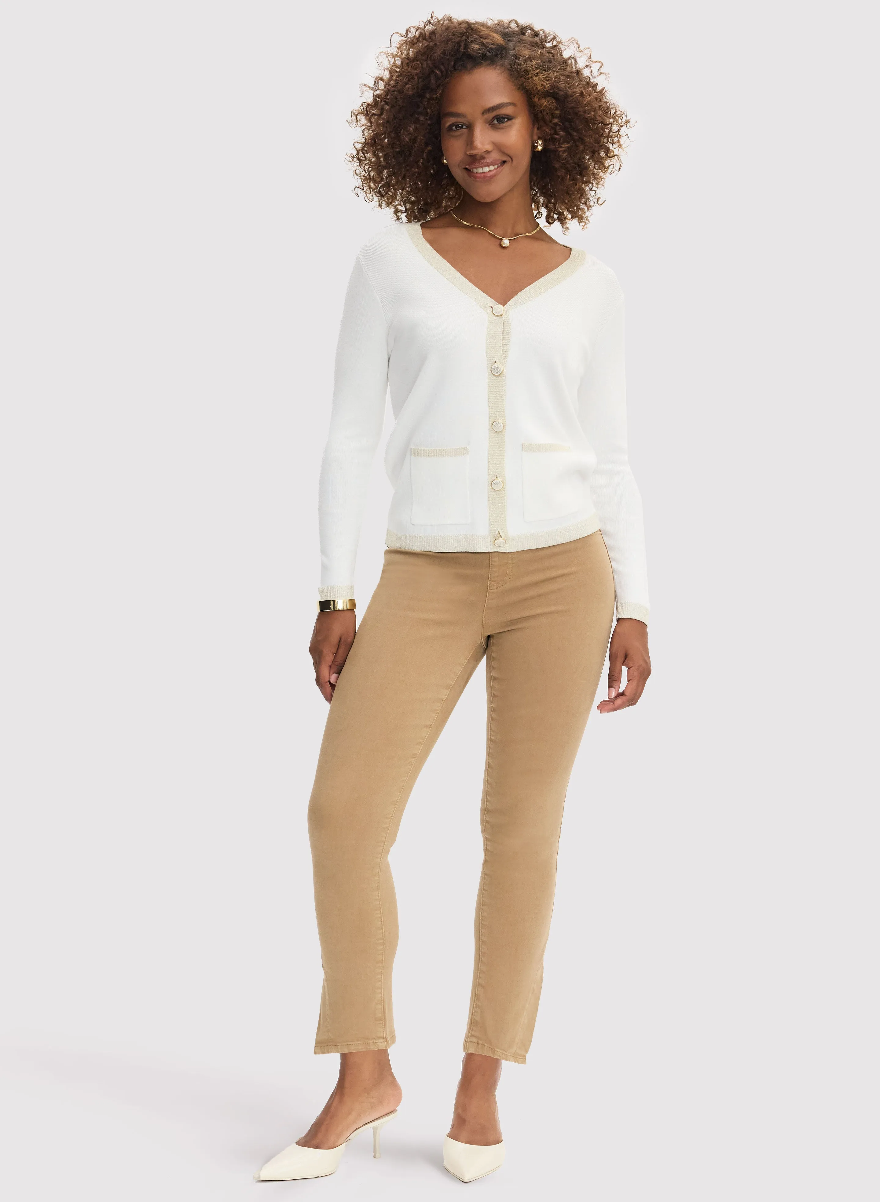 Button-Up Cardigan & Slit Hem Pants sold by Laura