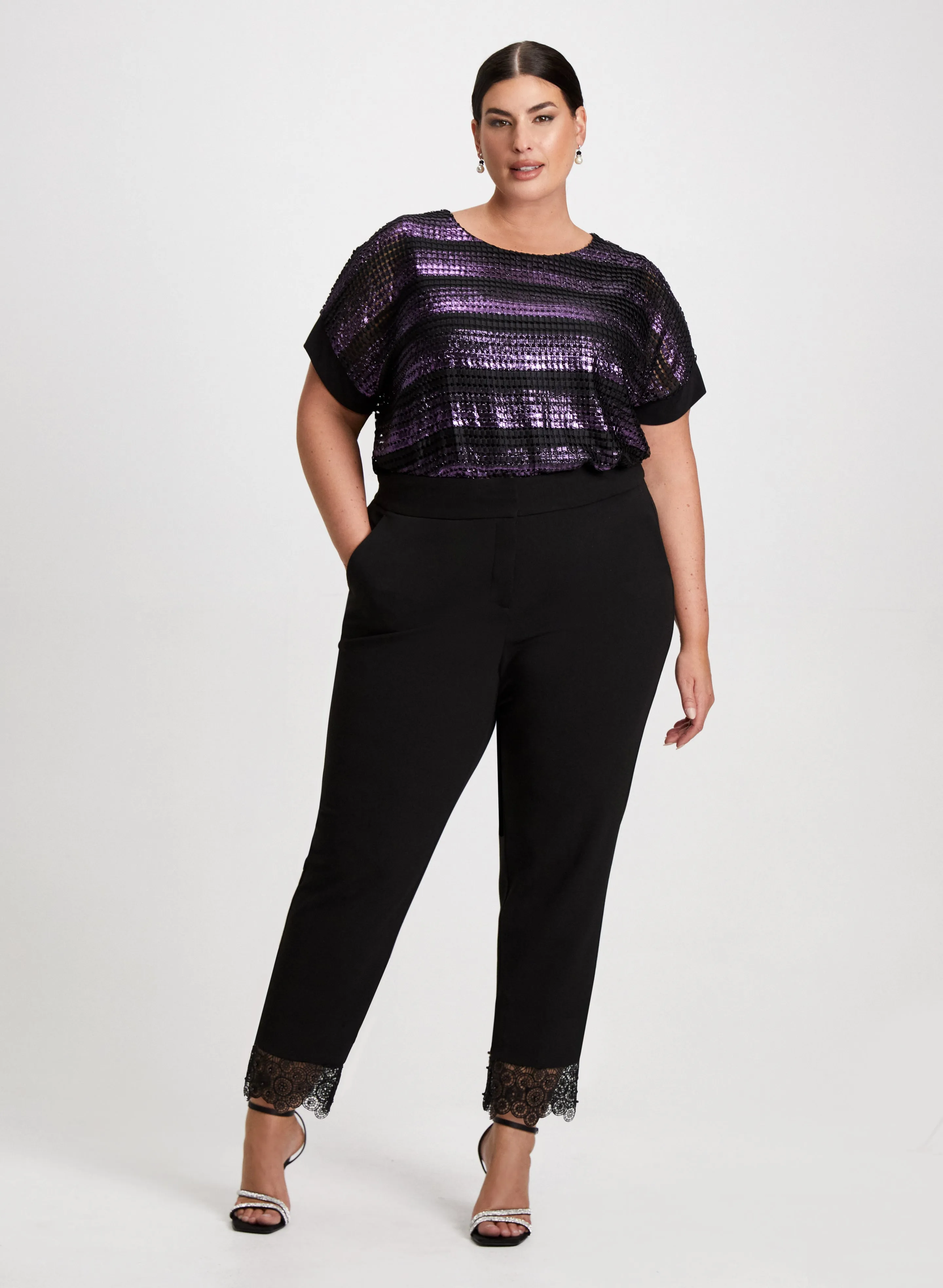 Striped Metallic Top & Lace Trim Pants sold by Laura