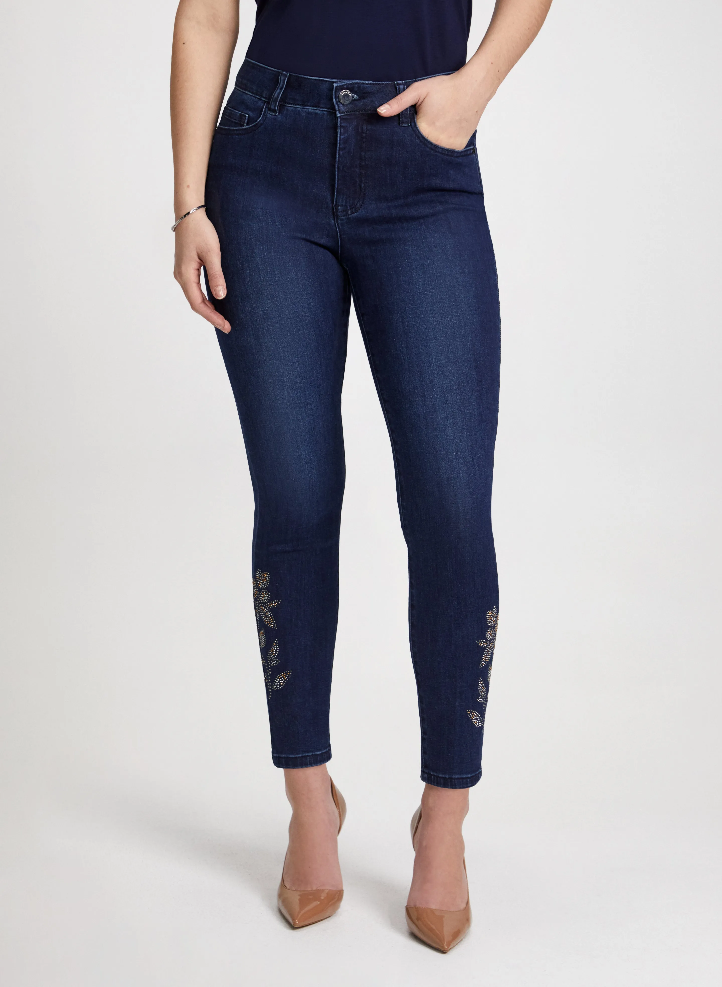 Embellished-Hem Ankle Jeans sold by Laura